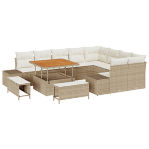 Set Divano da Giardino 12 Pezzi con Cuscini Beige Rattan Polietilene Acacia