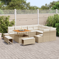 Set Divano da Giardino 12 Pezzi con Cuscini Beige Rattan Polietilene Acacia