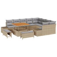 Set Divano Giardino 12 Pezzi con Cuscini Beige Rattan Acacia