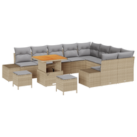 Set di Divano da Giardino da 12 Pezzi con Cuscini Polyrattan Beige Acacia