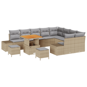 Set di Divano da Giardino da 12 Pezzi con Cuscini Polyrattan Beige Acacia