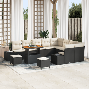 Set di divani da giardino 12 pezzi con cuscini Nero Rattan Poly Acacia
