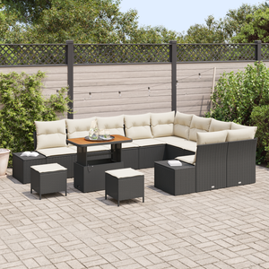Set di divani da giardino 12 pezzi con cuscini Nero Rattan Poly Acacia
