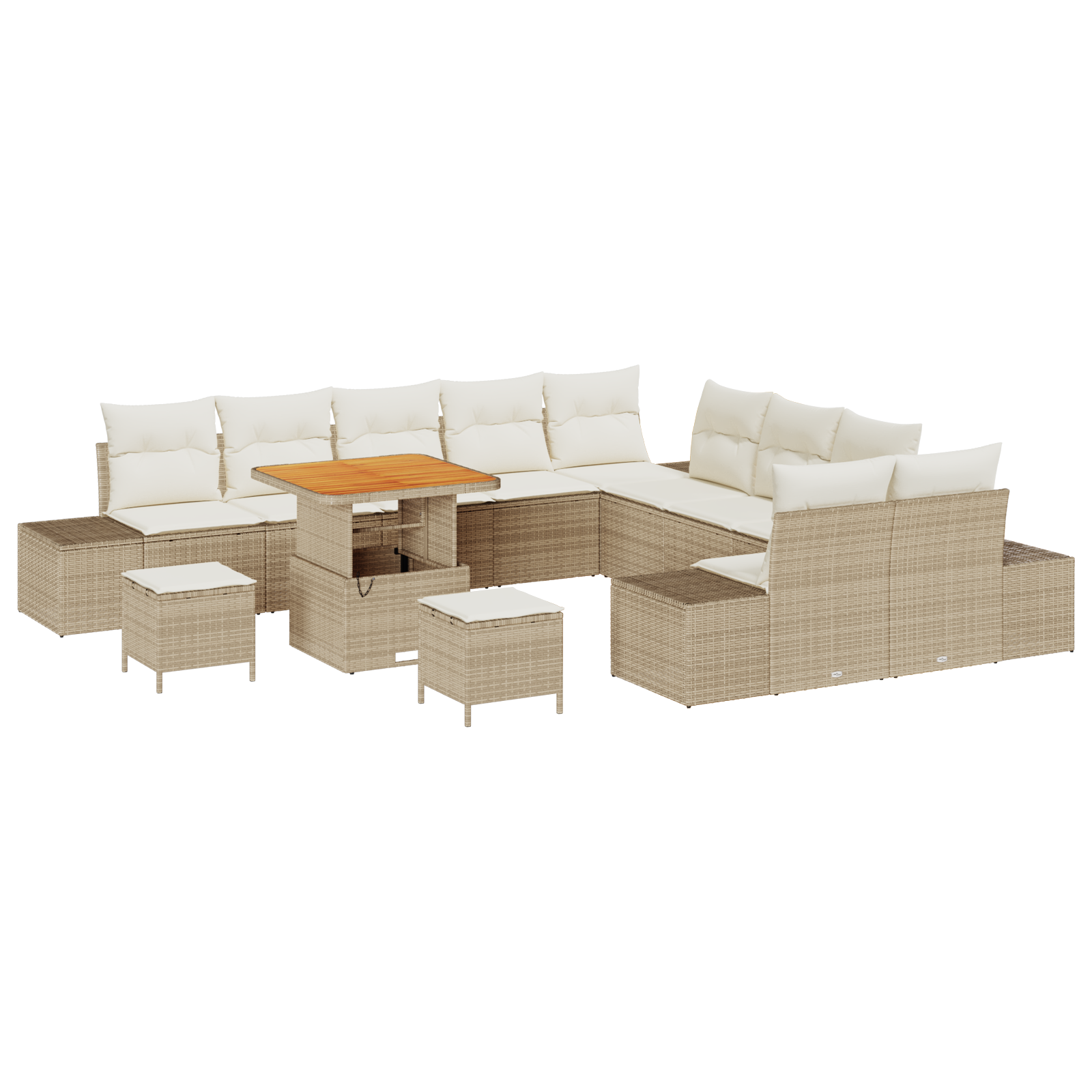 Set Divano da Giardino da 13 Pezzi con Cuscini Beige Polyrattan Acacia