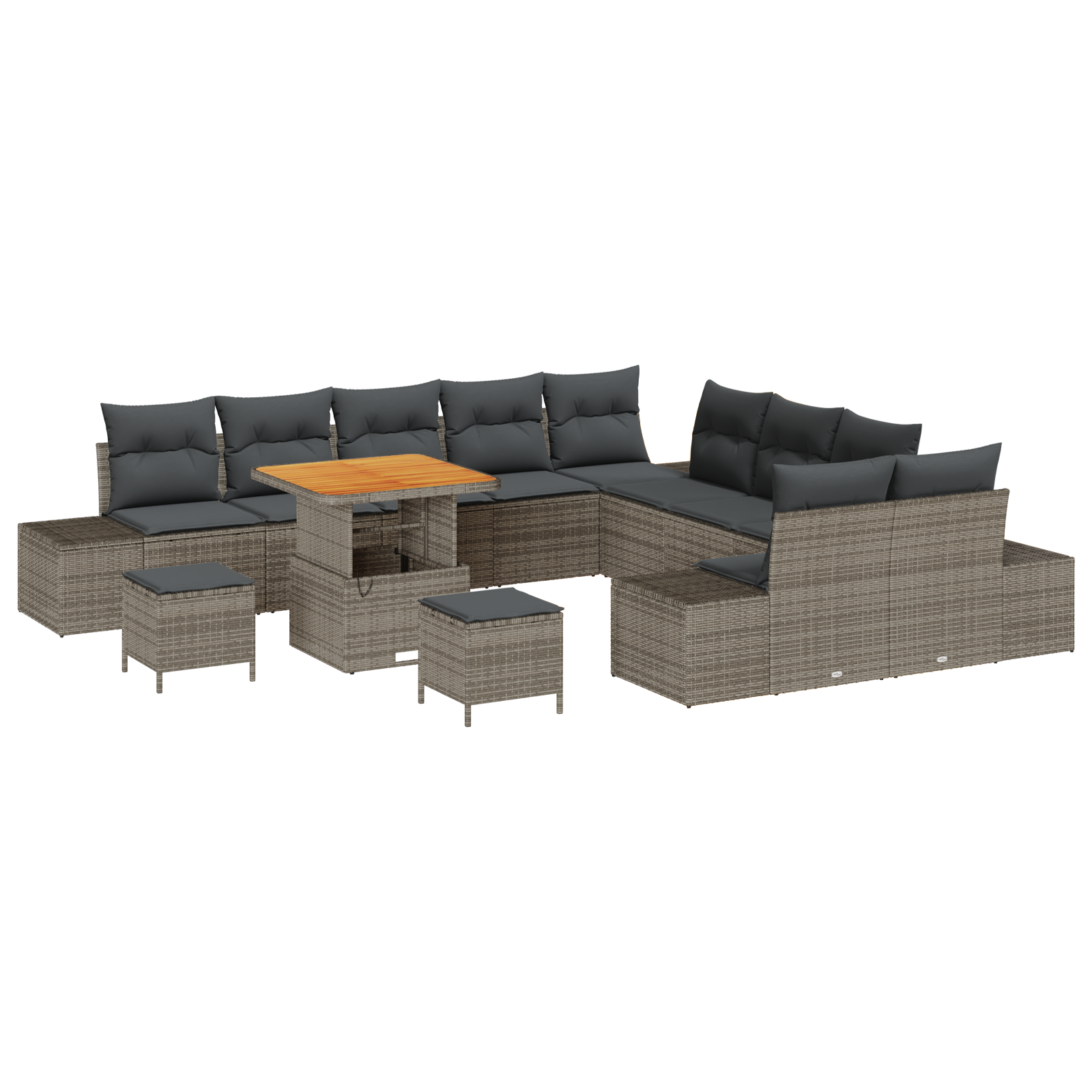 Set Divano da Giardino  da 13 Pezzi con Cuscini Grigio Polyrattan Acacia