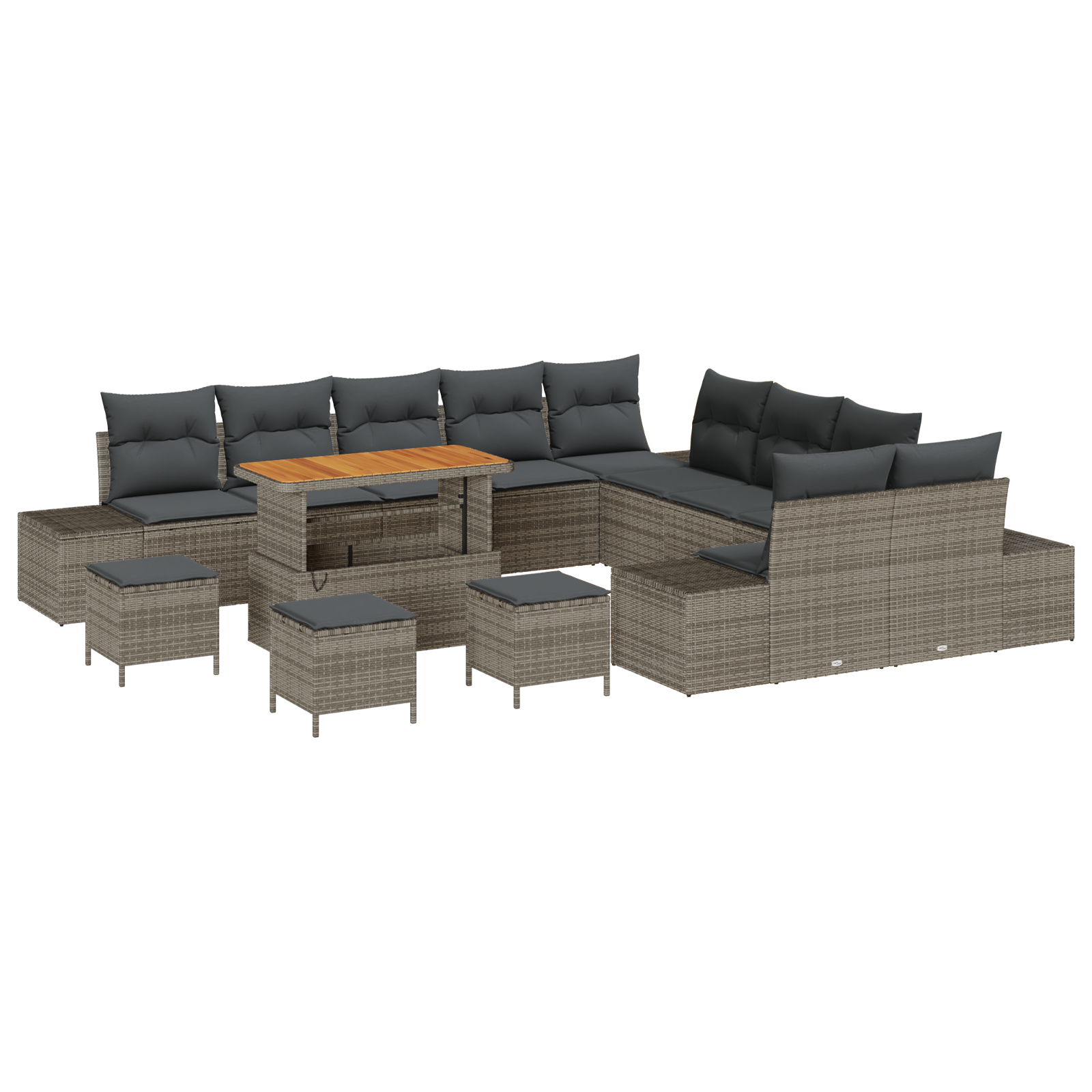 Set Divano da Giardino  14 Pezzi con Cuscini Grigio Polyrattan Acacia