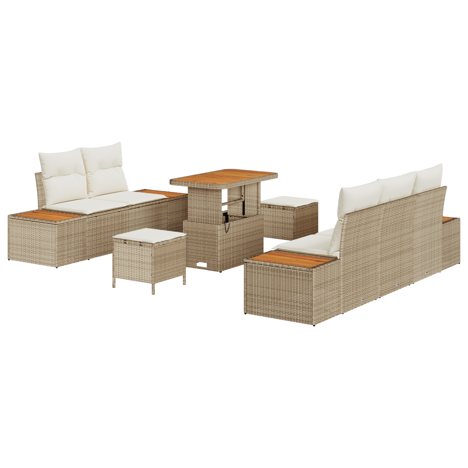 Set Divani da Giardino 8 Pezzi con Cuscini Beige Polyrattan Acacia