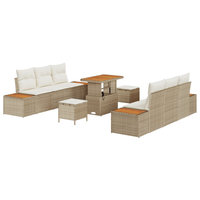 Set Divano Giardino 9 Pezzi con Cuscini Beige Polirattan Acacia