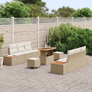Set Divano Giardino 9 Pezzi con Cuscini Beige Polirattan Acacia