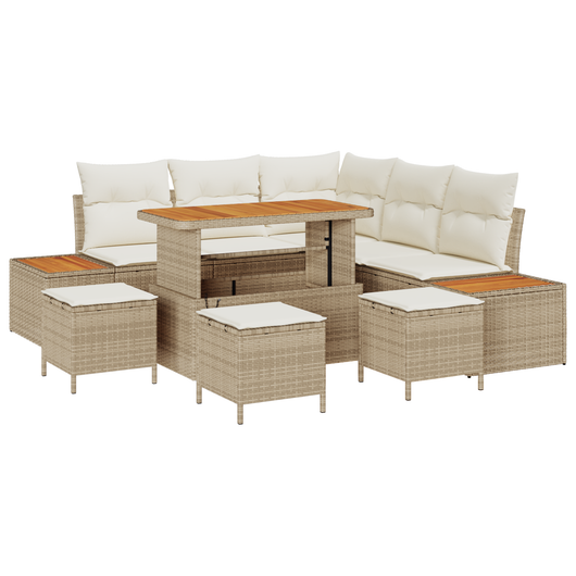Set Divano Giardino 9 Pezzi con Cuscini Beige Rattan Sintetico Acacia