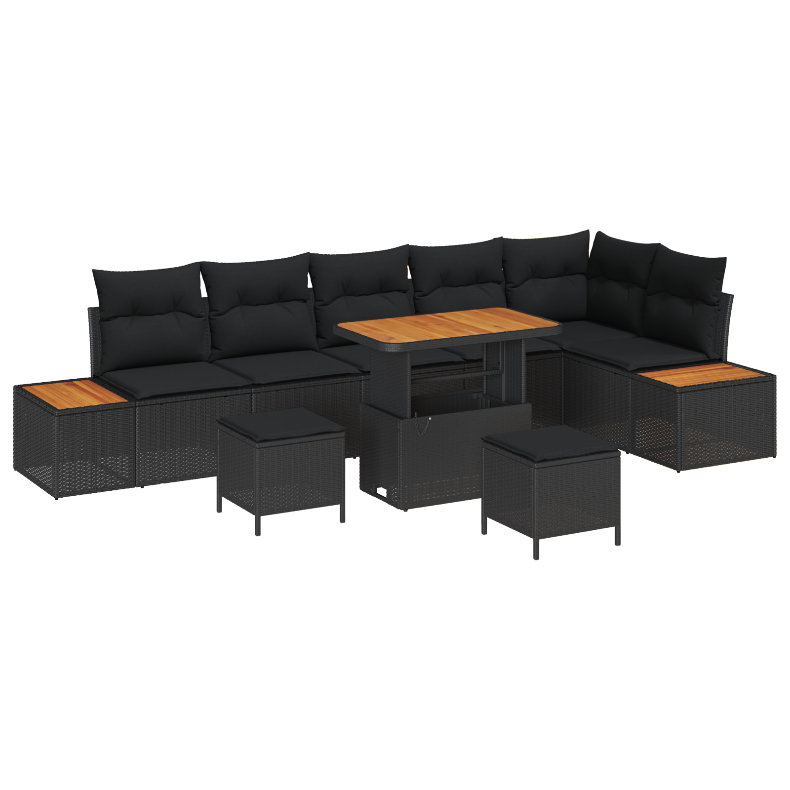 Set di SofÃ  da Giardino 9 Pezzi con Cuscini Nero Polyrattan Acacia