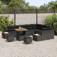 Set Giardino  12 Pezzi con Cuscini Nero Polyrattan Acacia