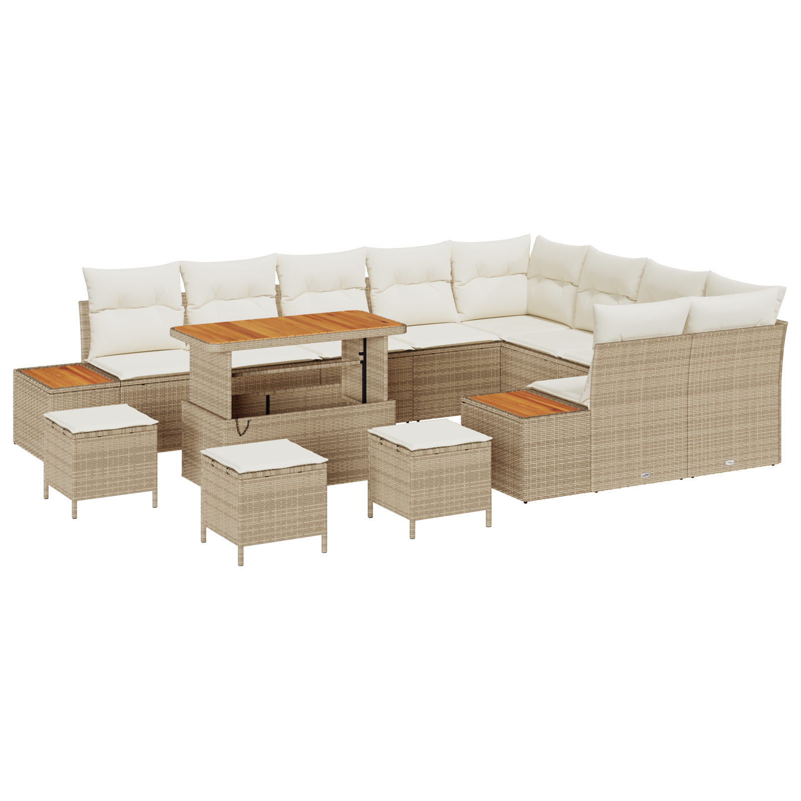 Set di Divano da Giardino  13 Pezzi con Cuscini Beige in Rattan Poli Acacia