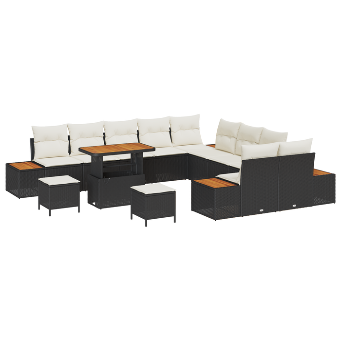Set Divani Giardino  13 Pezzi con Cuscini Nero Polyrattan Acacia
