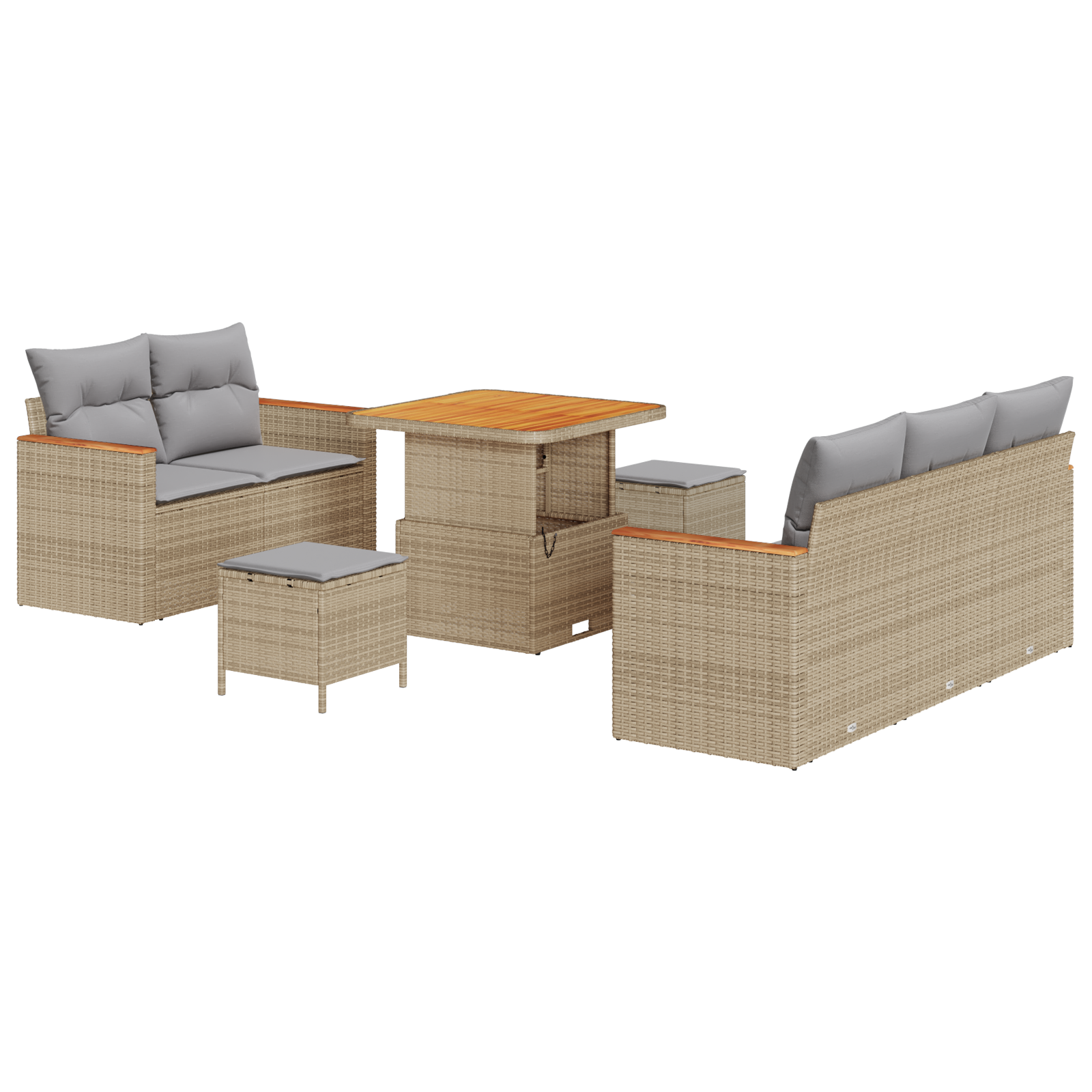 Set di Sofà da Giardino  8 Pezzi con Cuscini Beige Rattan Poli Acacia