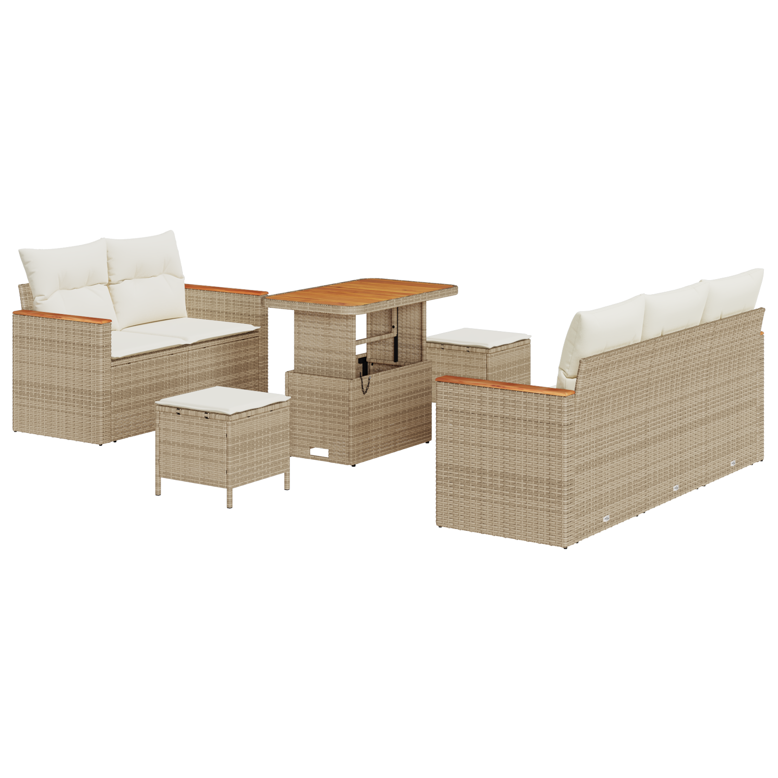Set Divano da Giardino 8 Pezzi con Cuscini Beige Polyrattan Acacia