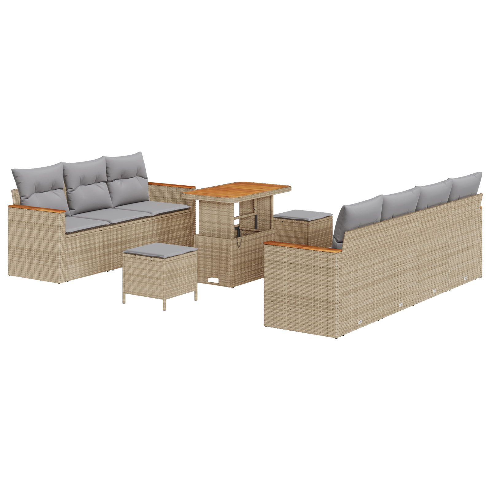 Set di Divano da Giardino  10 Pezzi con Cuscini Beige Polirattan Acacia