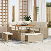 Set di Divani da Giardino con Cuscini Beige in Rattan Polimerico e Acacia