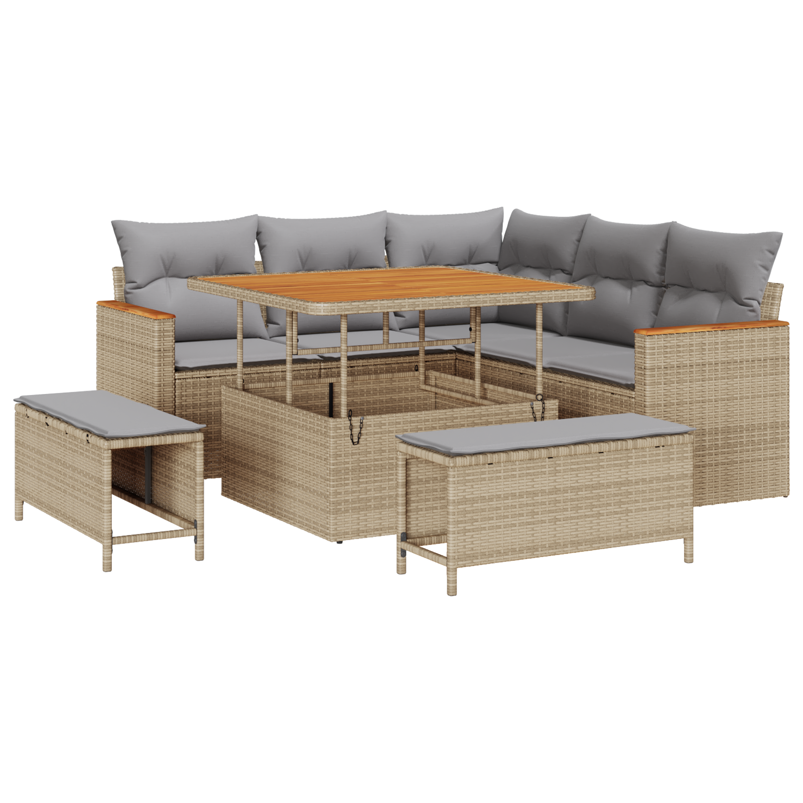 Set Divano da Giardino 8 Pezzi con Cuscini Beige Rattan Acacia