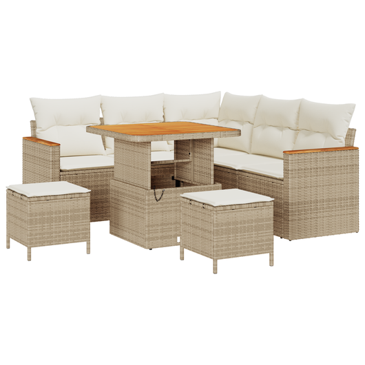 Set Divano da Giardino da 8 pezzi con Cuscini Beige Rattan Poliestere Acacia