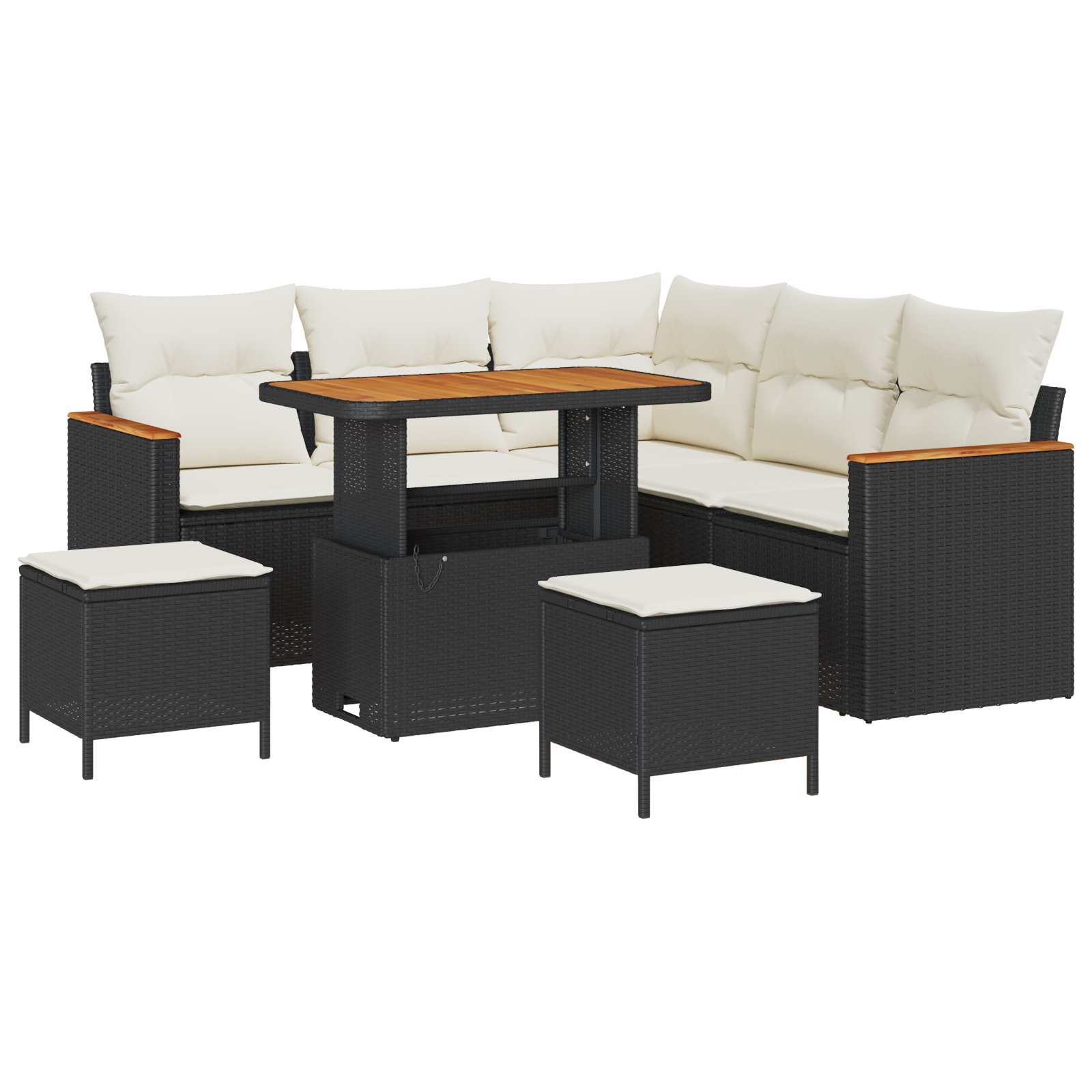 Set di Divani da Giardino  8 Pezzi con Cuscini Nero Polyrattan Acacia