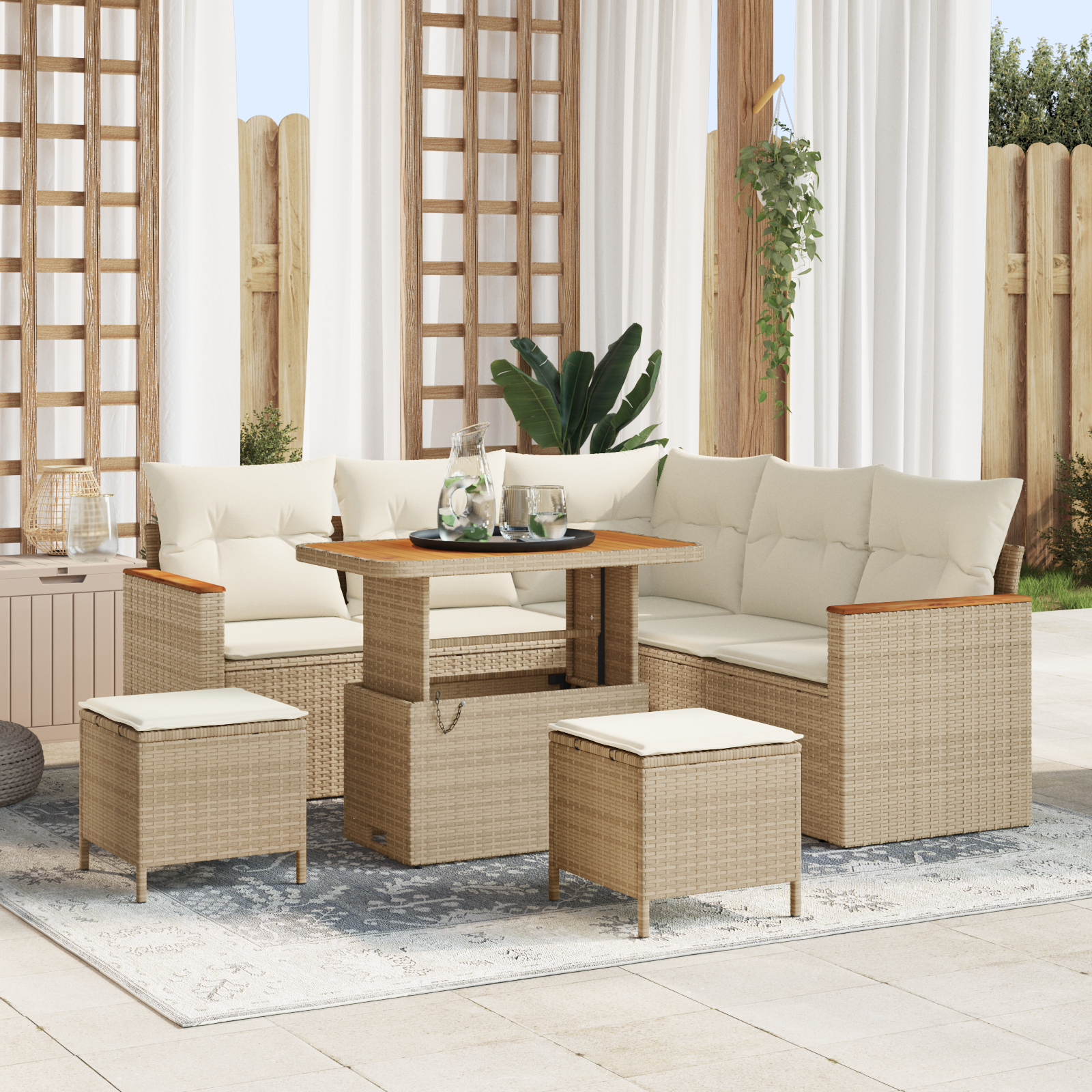 Set di Divani da Giardino  con Cuscini Beige Polyrattan Legno di Acacia