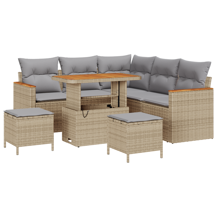 Set di divani da giardino 8 pezzi con cuscini beige polyrattan acacia