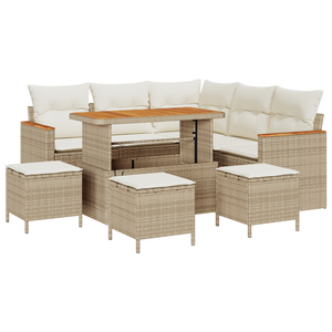 Set Divano da Giardino  9 Pezzi con Cuscini Beige Polyrattan Acacia