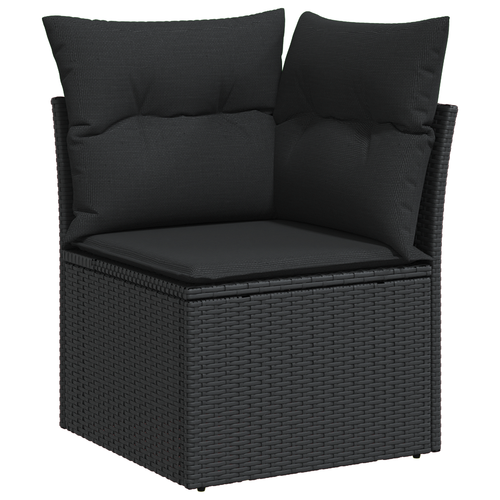 Set da giardino  in 9 pezzi con cuscini neri in polirattan e acacia