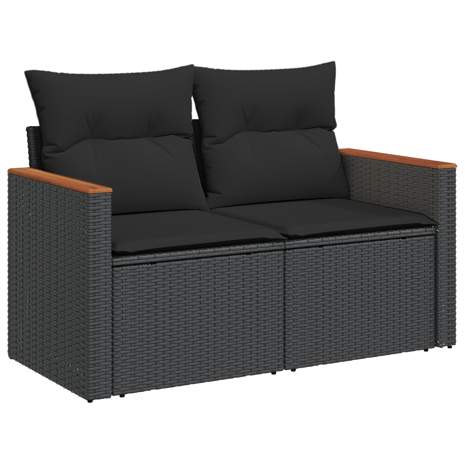 Set da giardino  in 9 pezzi con cuscini neri in polirattan e acacia