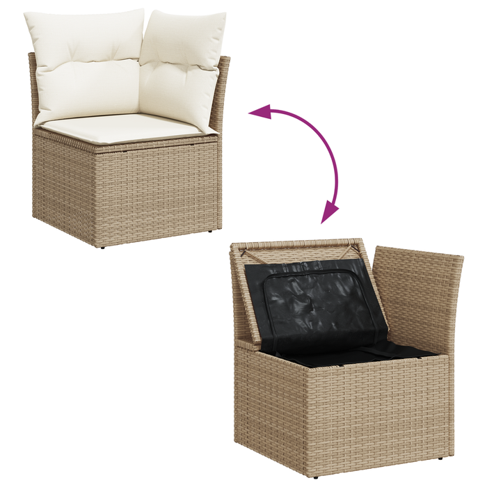 Set Divano da Giardino 13 Pezzi con Cuscini Beige Rattan in Polietilene Acacia