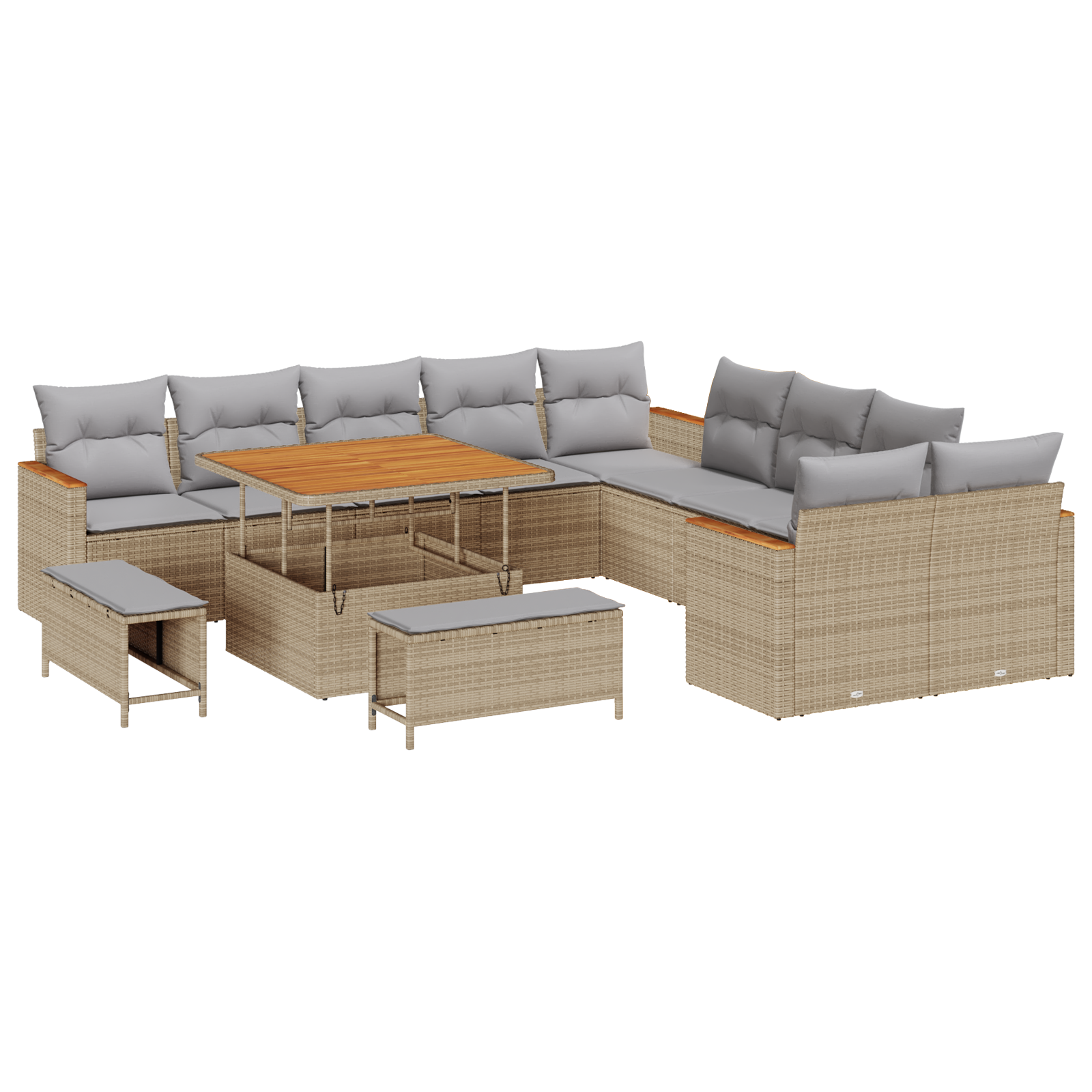 Set Divano da Giardino  con Cuscini Beige Polyrattan Acacia di 13 Pezzi