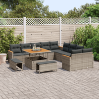 Set di divani da giardino con cuscini da 13 pezzi Grigio Polyrattan Acacia