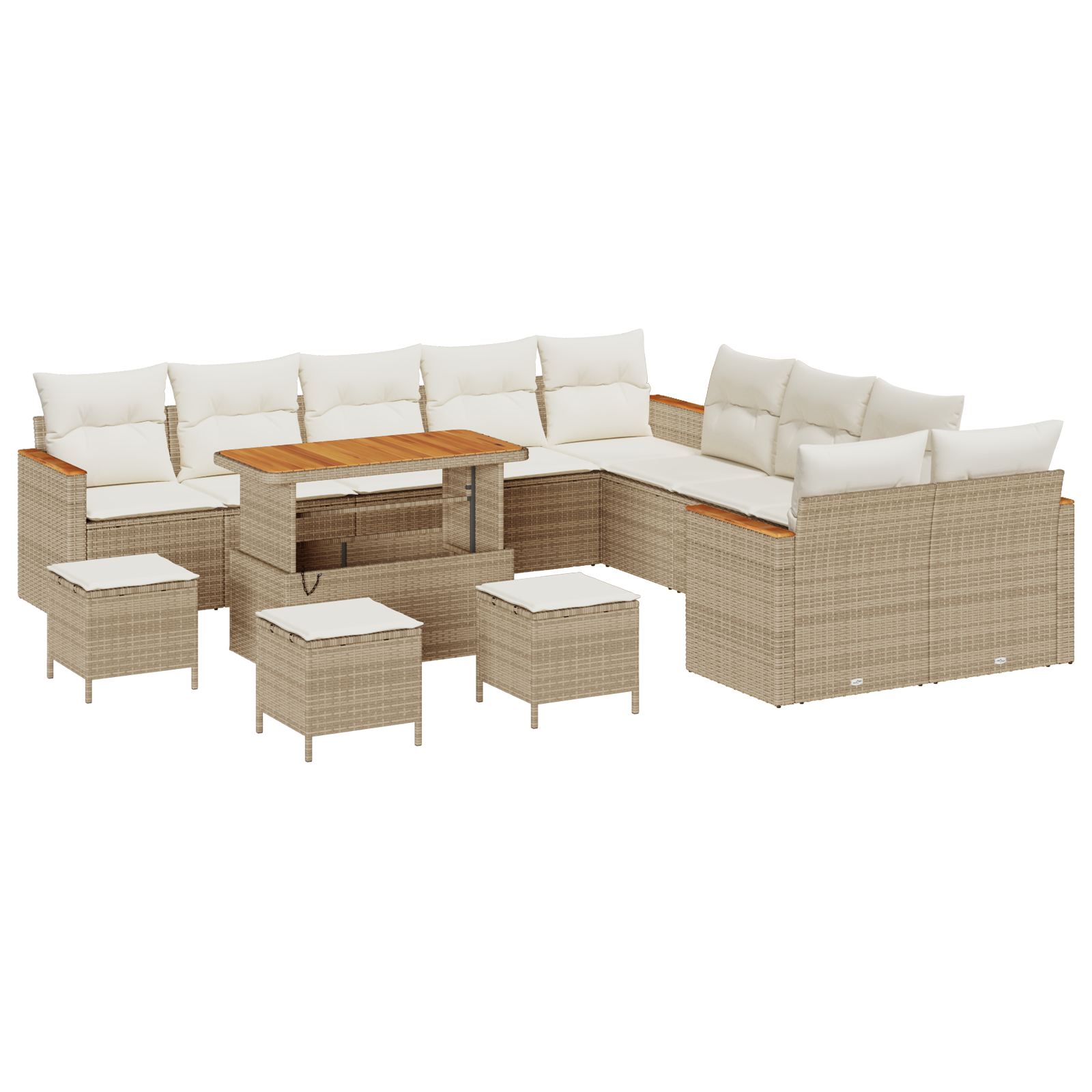 Set di divani da giardino da 14 pezzi con cuscini Beige Polirattan Acacia