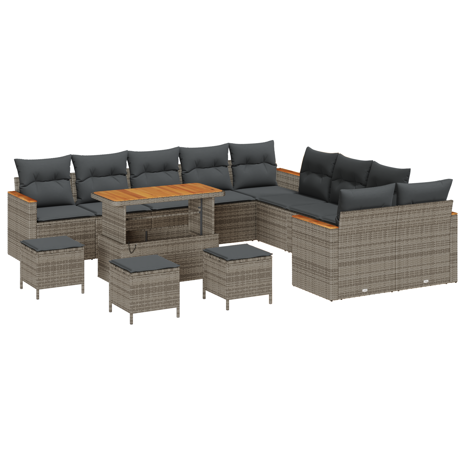 Set Divano Giardino 14 Pezzi con Cuscini Grigio Polyrattan