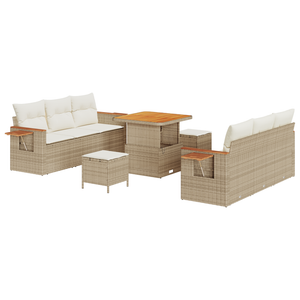 Set di Divano da Giardino  con Cuscini Rattan Polimero Beige Acacia
