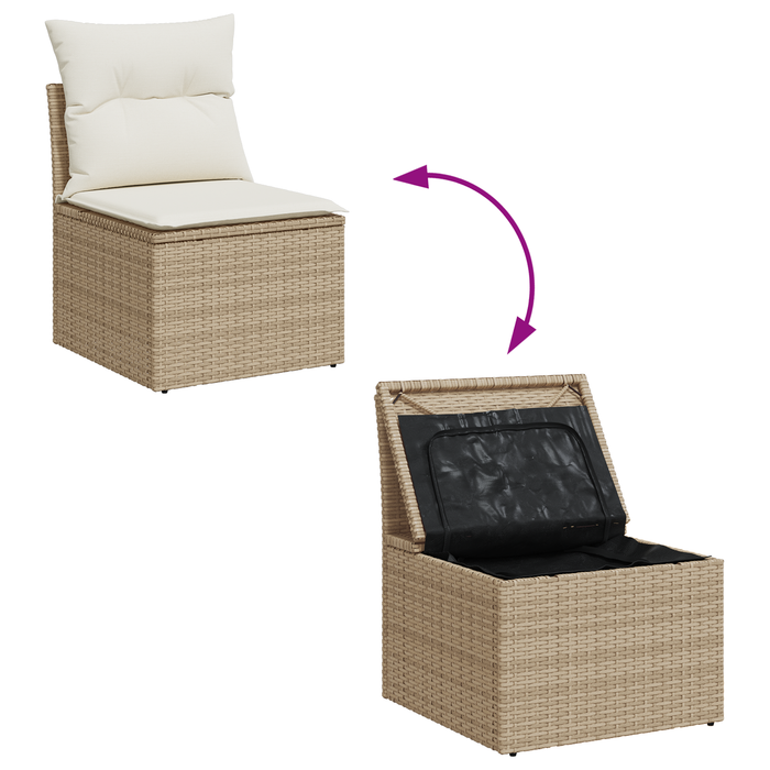 Set di Sofà da Giardino 10 Pezzi con Cuscini Beige Polyrattan Acacia