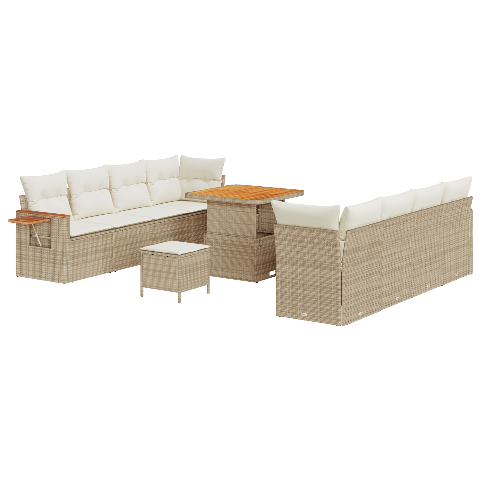 Set di divani da giardino da 11 pezzi con cuscini Beige Polyrattan Acacia