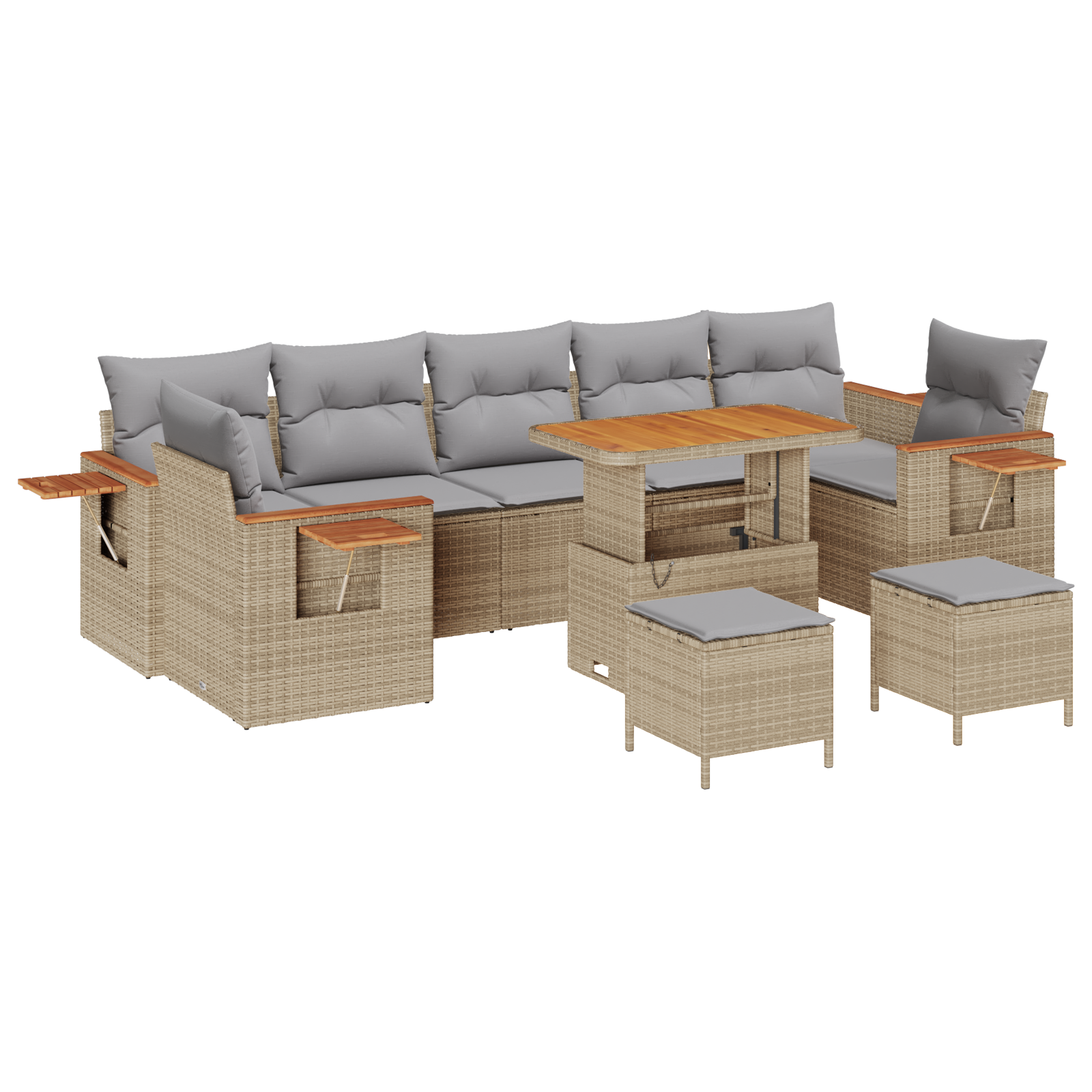 Set Divano Giardino  10 Pezzi con Cuscini Beige Polyrattan Acacia