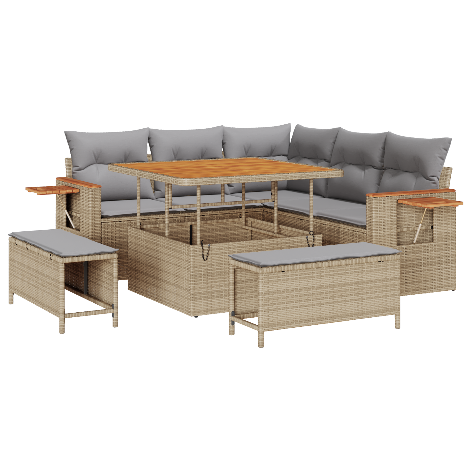 Set di divano da giardino  8 pezzi con cuscini Beige Polyrattan Acacia