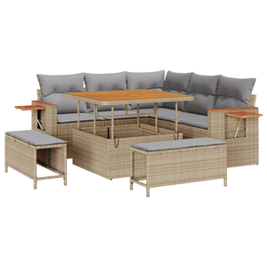 Set di divano da giardino  8 pezzi con cuscini Beige Polyrattan Acacia