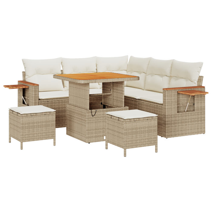 Set Divano Giardino  8 Pezzi con Cuscini Beige Polirattan Acacia