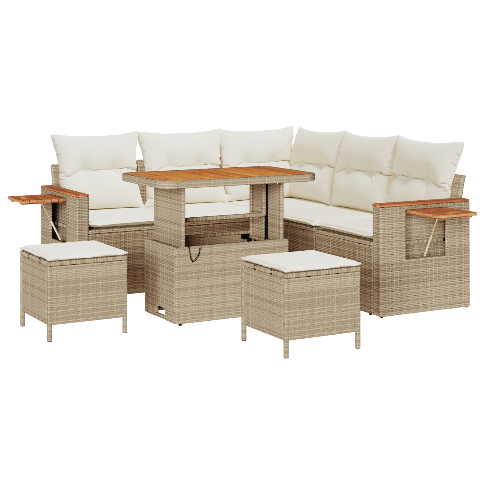 Set di divani da giardino  da 8 pezzi con cuscini beige in polyrattan e acacia