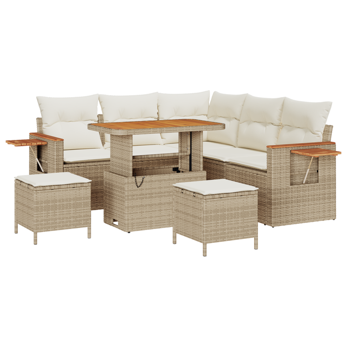 Set di divani da giardino  da 8 pezzi con cuscini beige in polyrattan e acacia