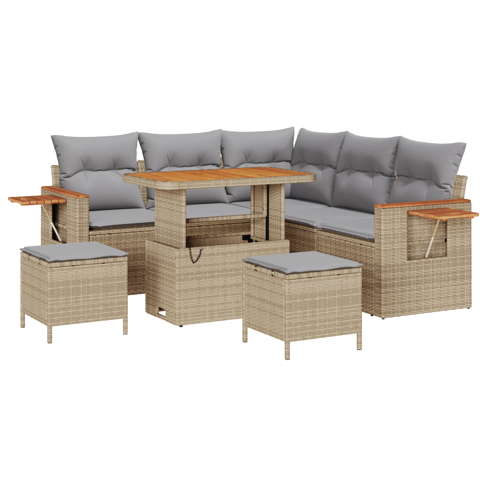 Set Di Divano da Giardino 8 Pezzi con Cuscini Beige Polyrattan Acacia