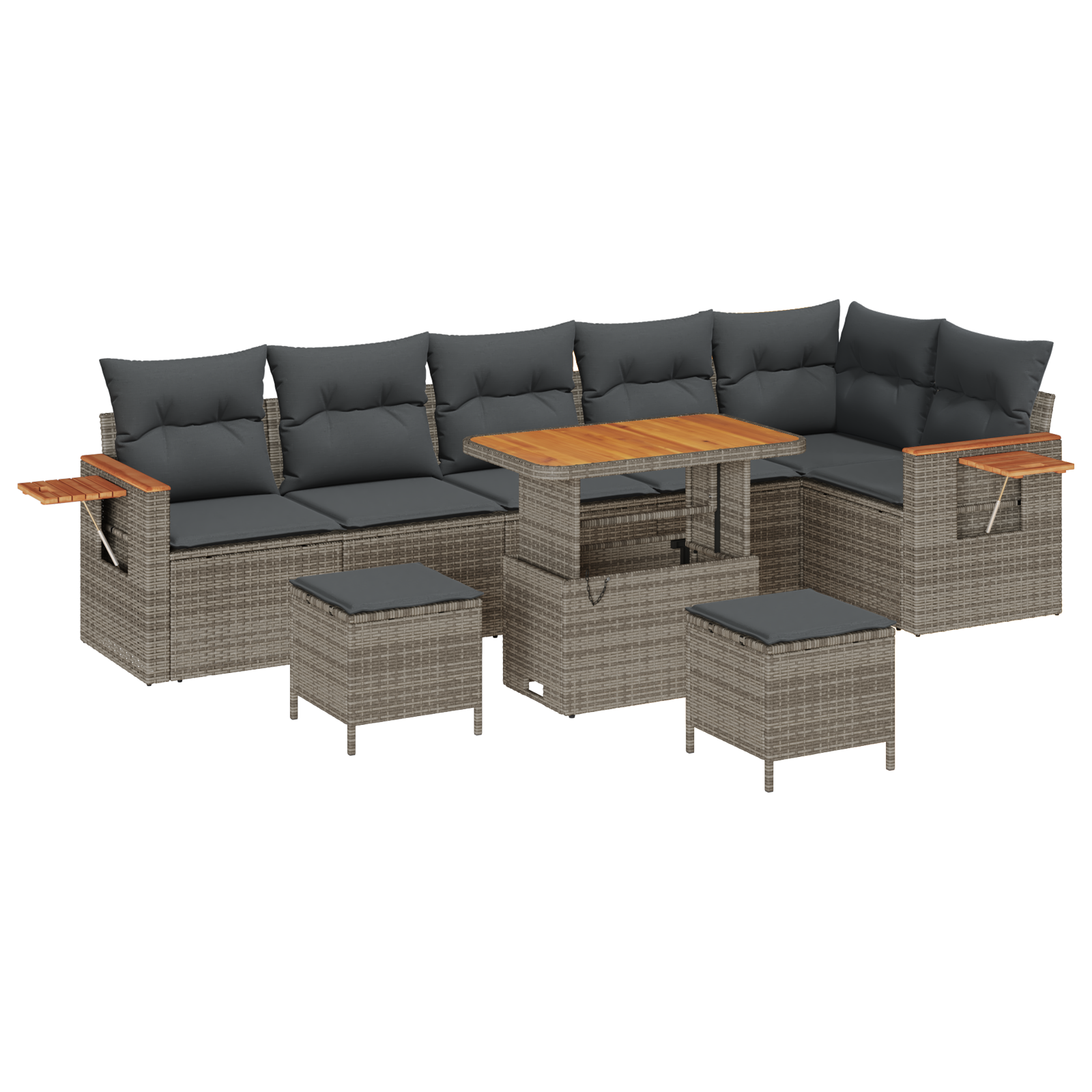 Set Divano Giardino  9 Pezzi con Cuscini Grigio Polyrattan Acacia