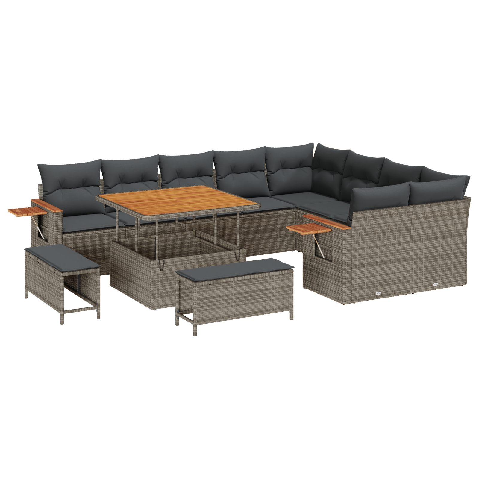 Set Divano Giardino  12 Pezzi con Cuscini Grigio Polyrattan Acacia