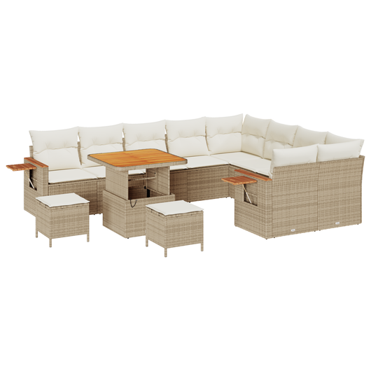 Set Divani Giardino 12 Pezzi con Cuscini Beige Polirattan Acacia