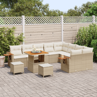 Set Divani Giardino 12 Pezzi con Cuscini Beige Polirattan Acacia