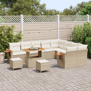 Set Divano da Giardino 12 Pezzi con Cuscini Beige Polyrattan Acacia